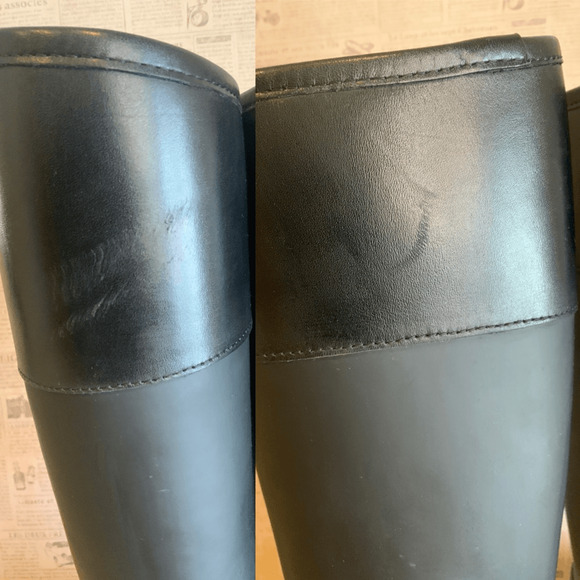 Tory Burch Black Knee High Leather Rubber Boots - Picture 8 of 12